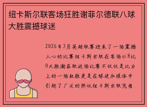 纽卡斯尔联客场狂胜谢菲尔德联八球大胜震撼球迷